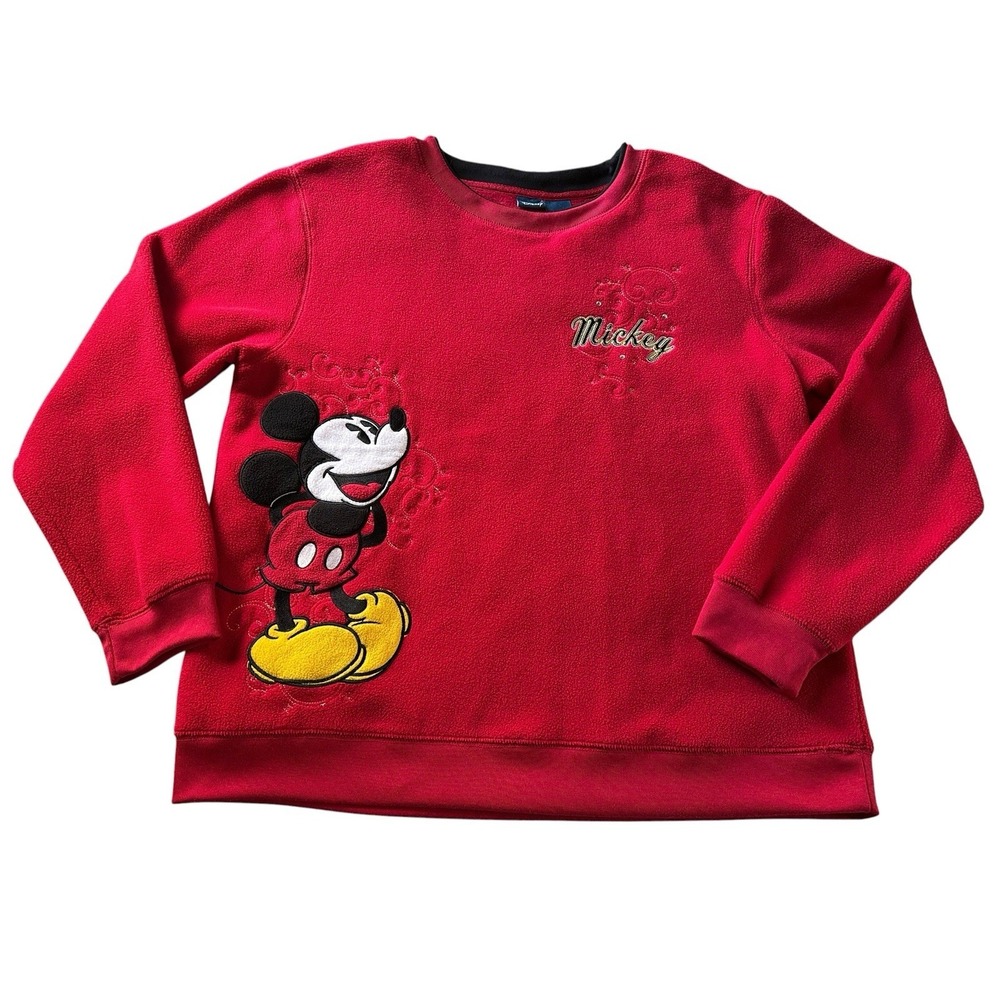 Vintage Y2K Disney Mickey Mouse Fleece Crewneck Sweatshirt Womens Sz Rhinestones
